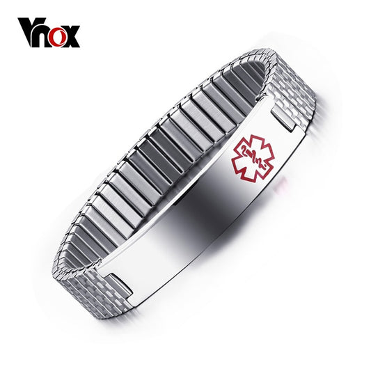 Vnox Stainless Steel Medical Alert Stretch Adjustable Wristband ID Bracelet Bangle for Women Custom Engraving