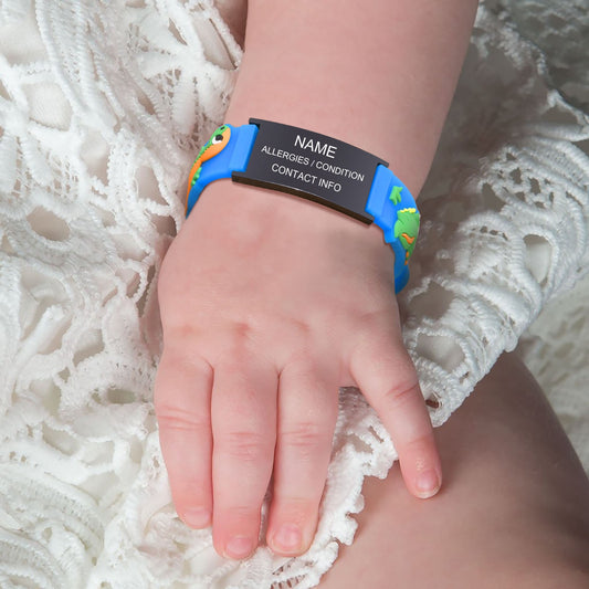 Pulsera de identificación de alerta médica personalizada para niños, pulsera de hielo personalizada de silicona de seguridad para niñas y niños