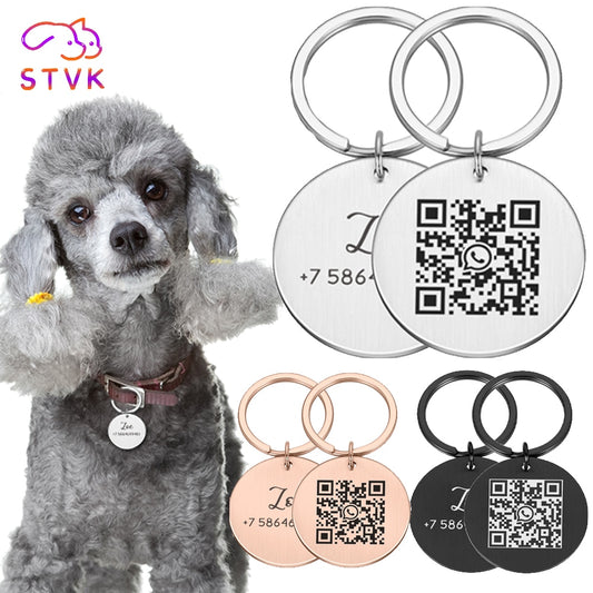 STVK Qr Code Custom Pets Cat Id Tags Collar Pet Tag Personalized Accessories Custom Engraved Necklace Chain Charm Supplies