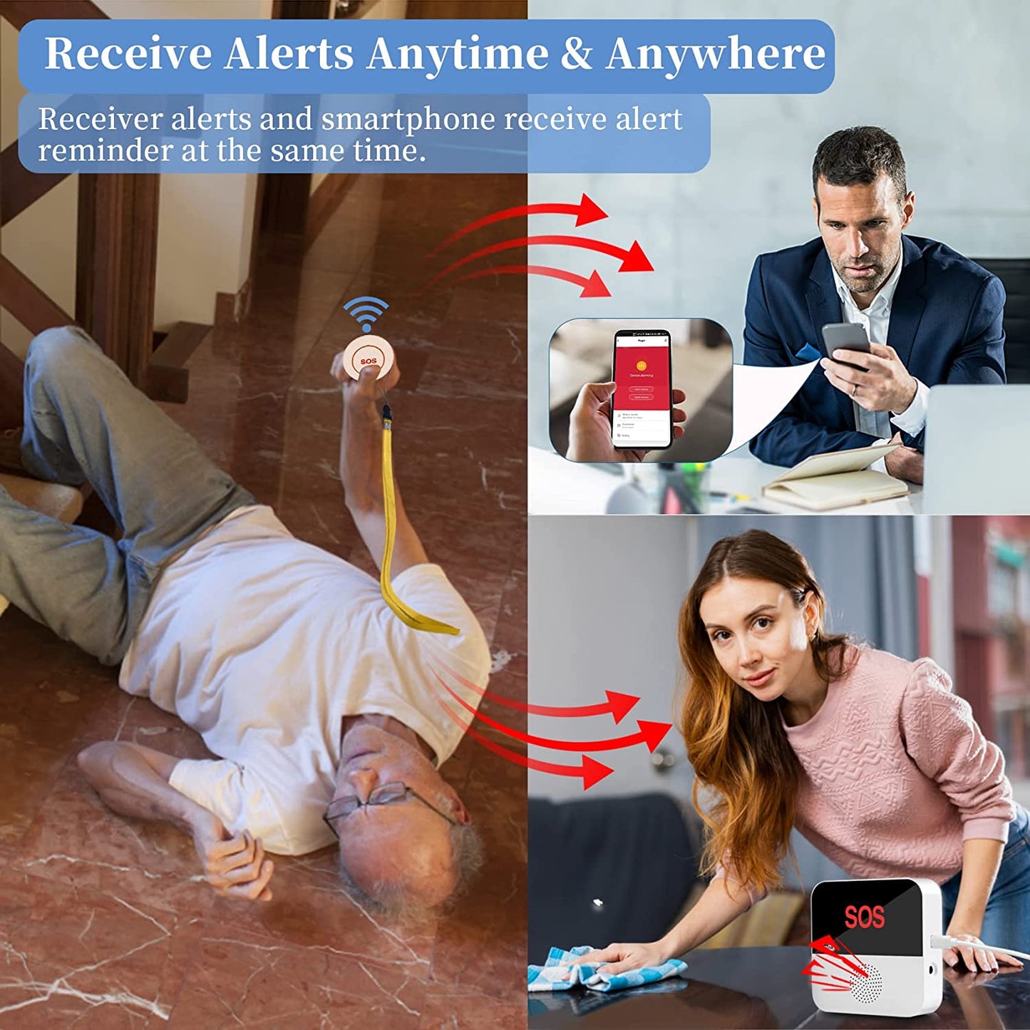 Sistema de localización para personas mayores con WiFi inalámbrico, botón de llamada SOS, sistema de alerta médica SOS de emergencia